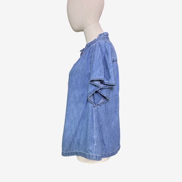 Gap Ruffle Collar Flutter Sleeve Denim Chambray Button Front Top Size Small - Picture 7 of 10